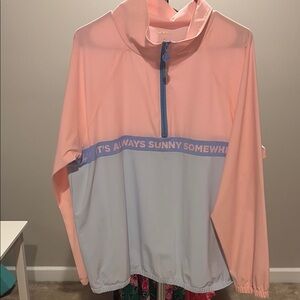 Pastel Pink & Light Blue Half-Zip Pullover - "It's Always Sunny" Detail